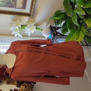 Divided Fire Brick asymmetric zipper jacket hood roll tab sl9v drawstring…8 EUC